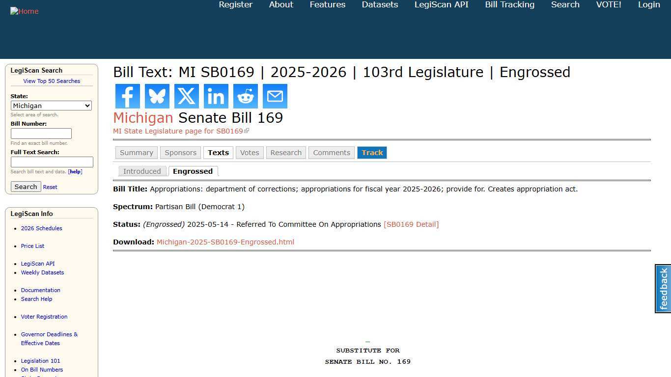 Bill Text: MI SB0169 2025-2026 103rd Legislature Engrossed LegiScan